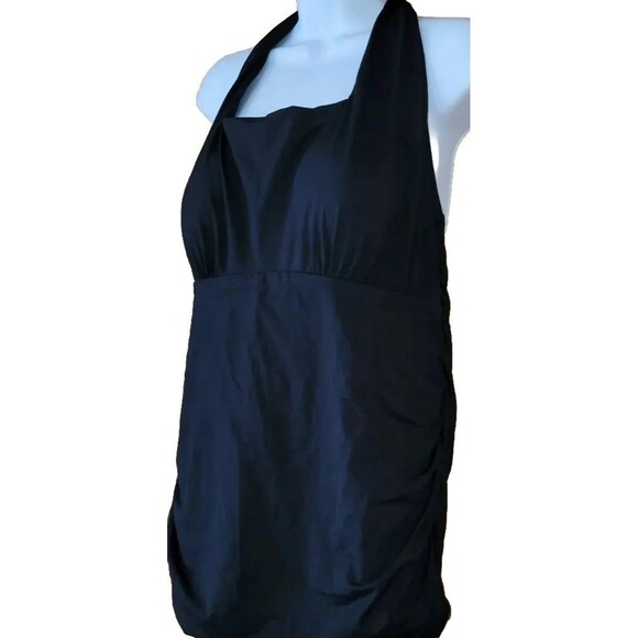 Lands' End Black Reg 14 D Halter Swim Top Ruched Solid Padded Bra Womens  S804 - Picture 2 of 9